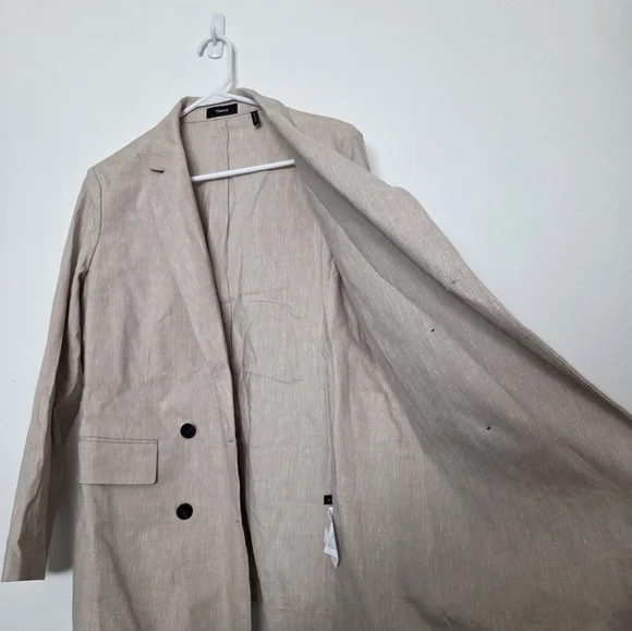 THEORY Piazza Tan Linen Blend Double Breasted Blazer Size 8 Summer Blazer - Picture 11 of 16